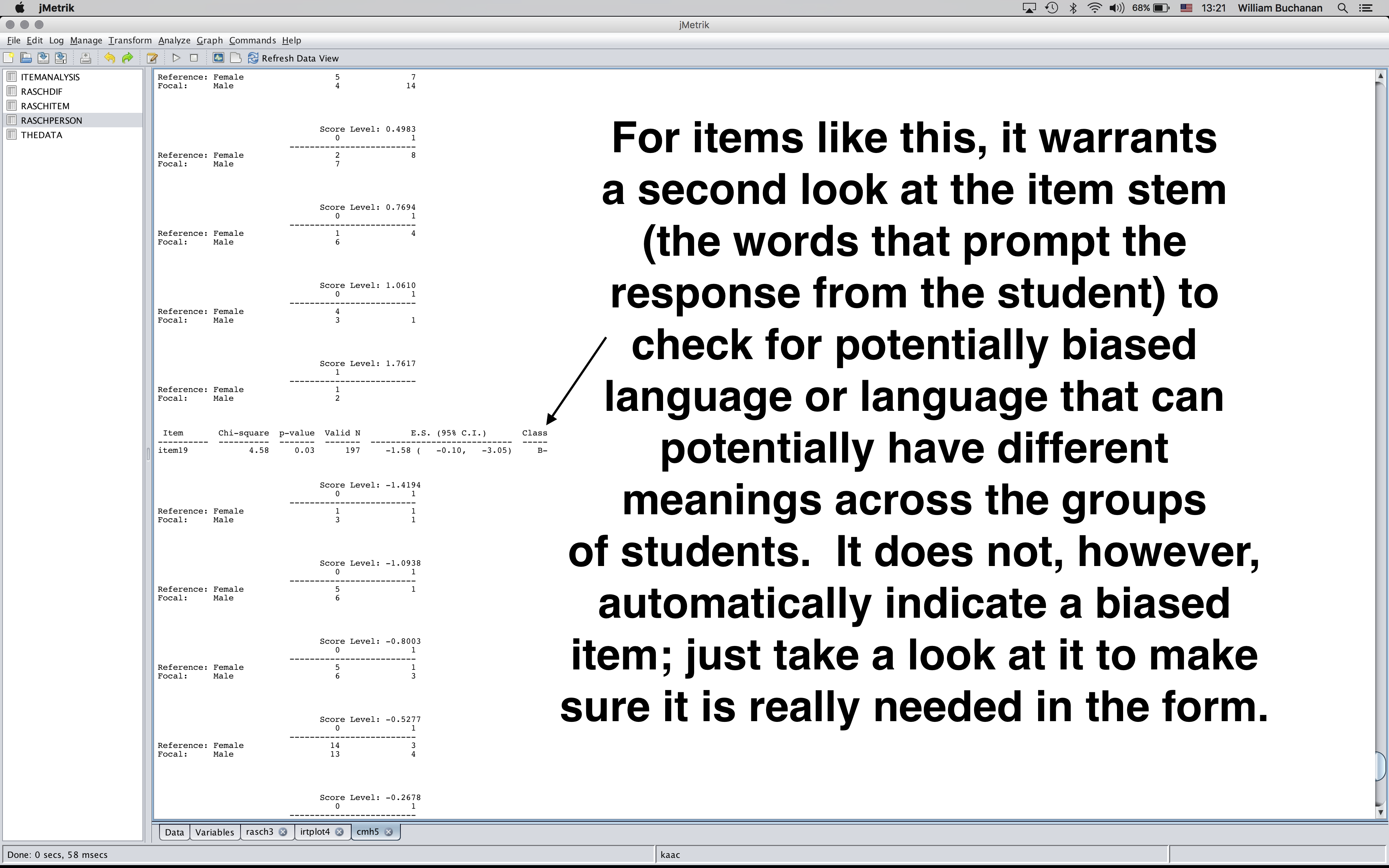 Annotated DIF output with advice on handling items with higher levels of DIF