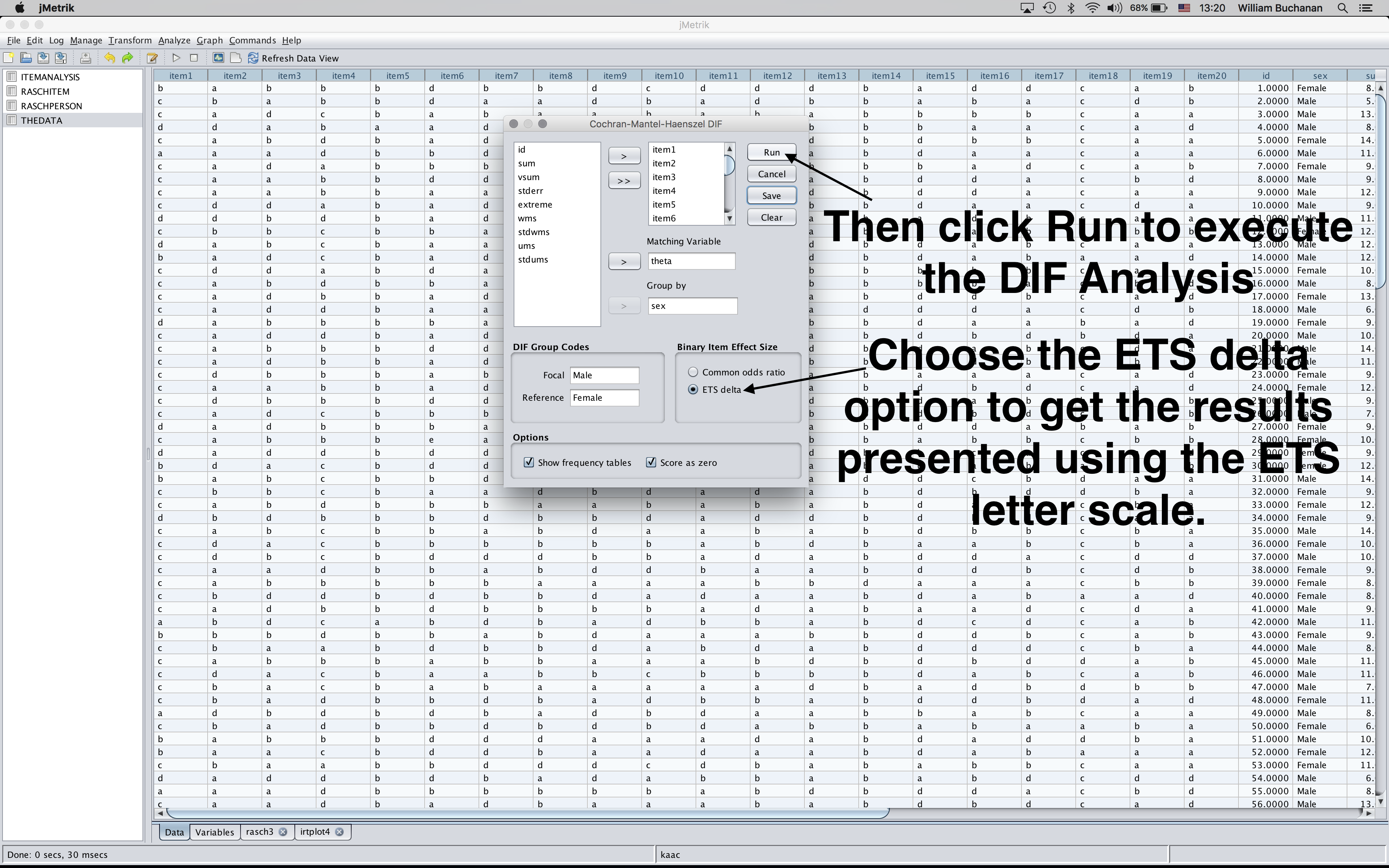 Shows button to click to execute DIF analysis