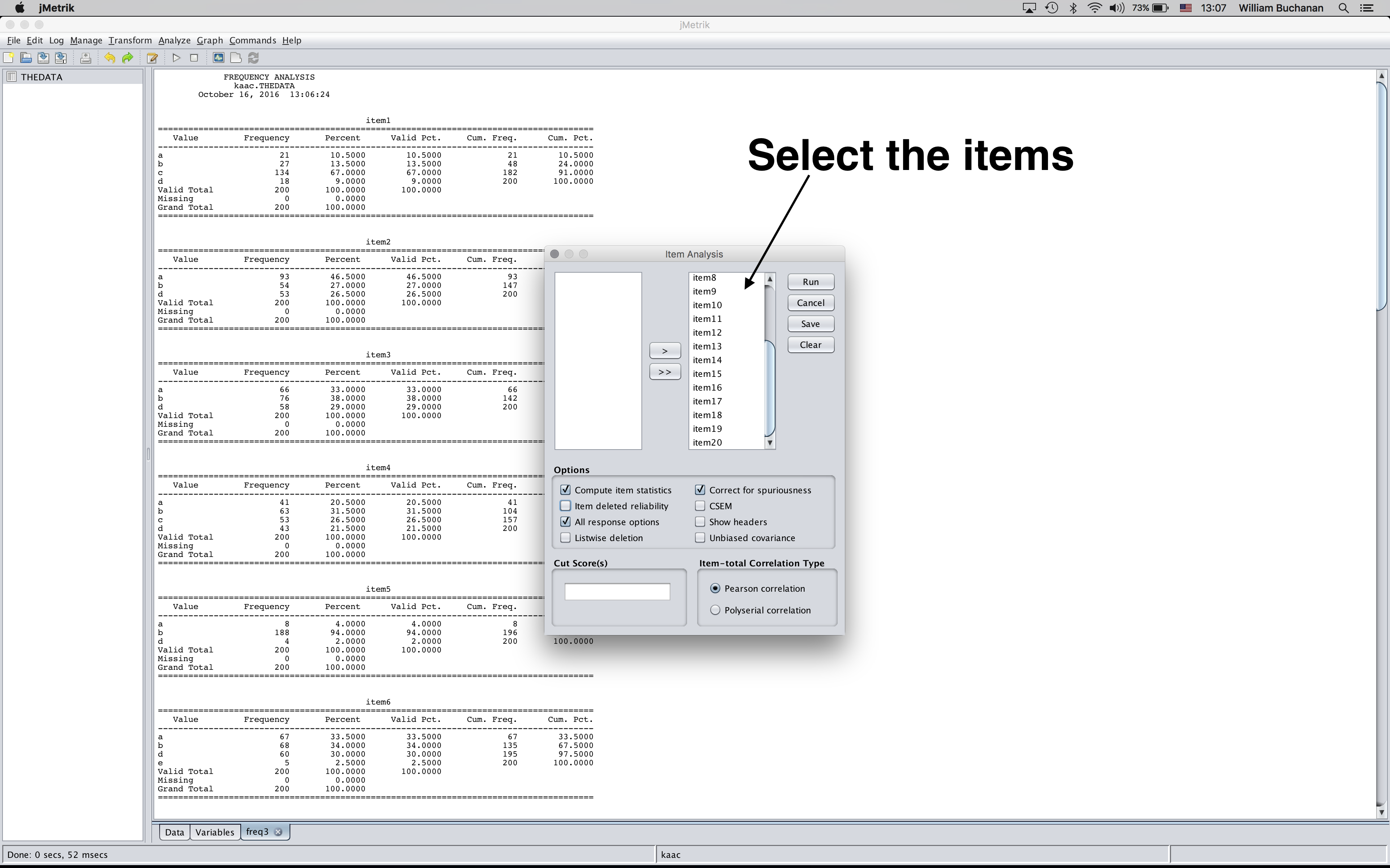 Shows distractor analysis dialog