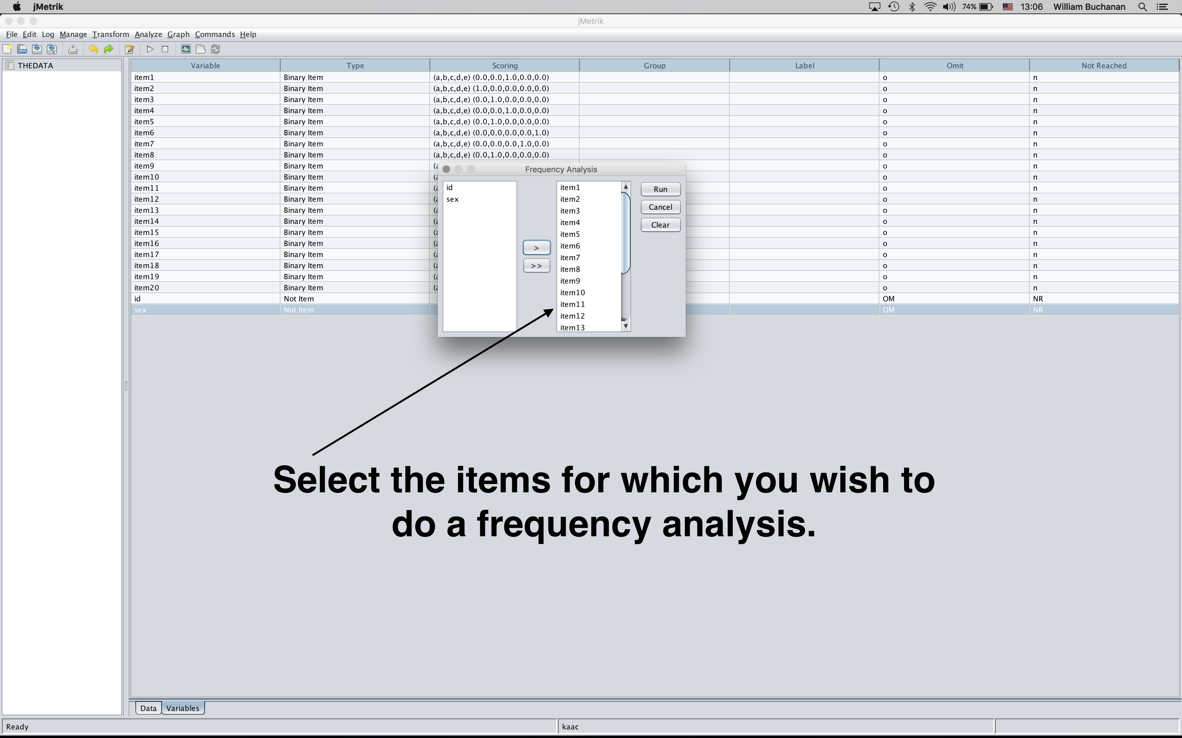 Shows item frequency analysis dialog