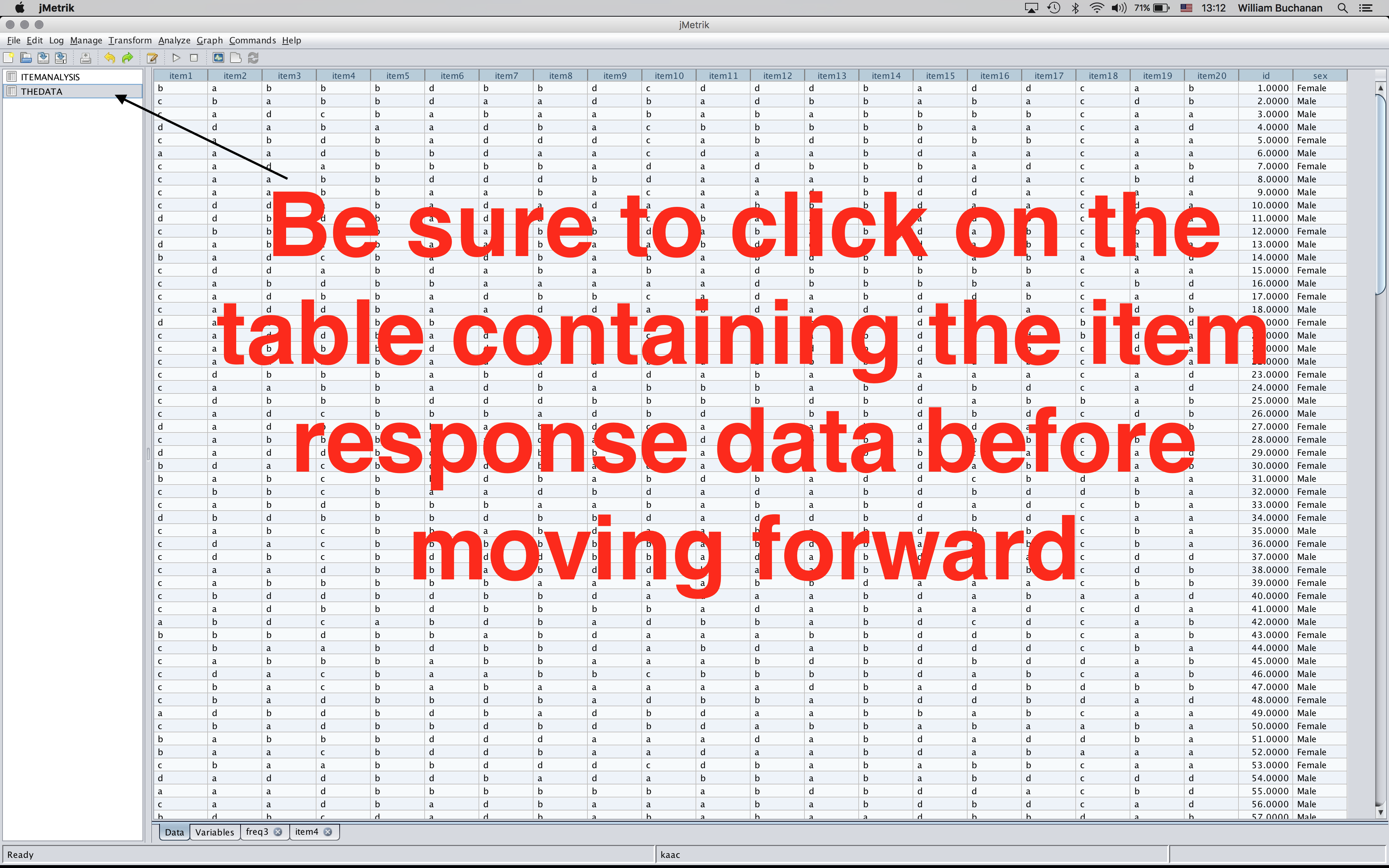 Warning to click back on the item responses before moving forward