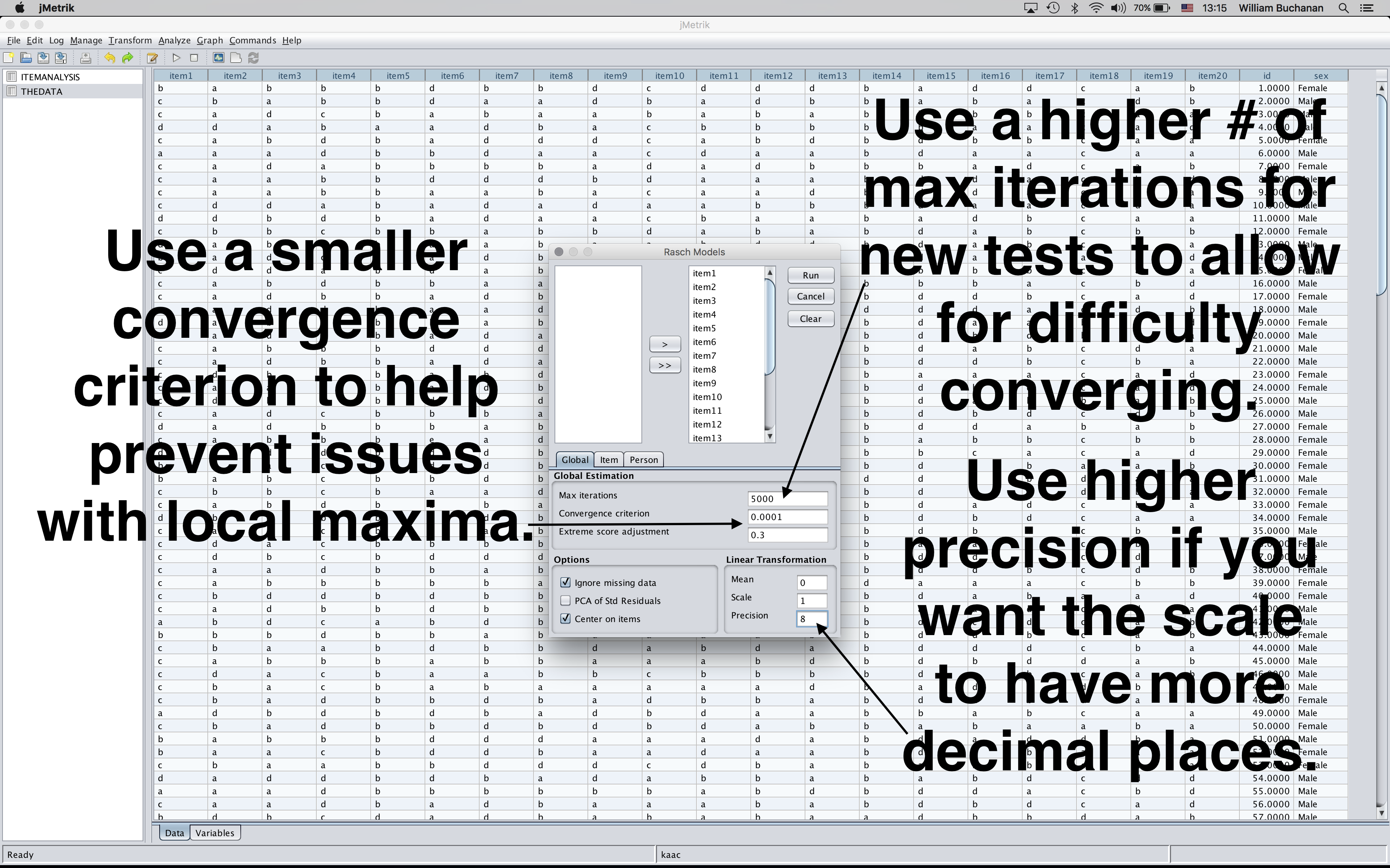 Shows some optional configuration settings on the global tab of the dialog box