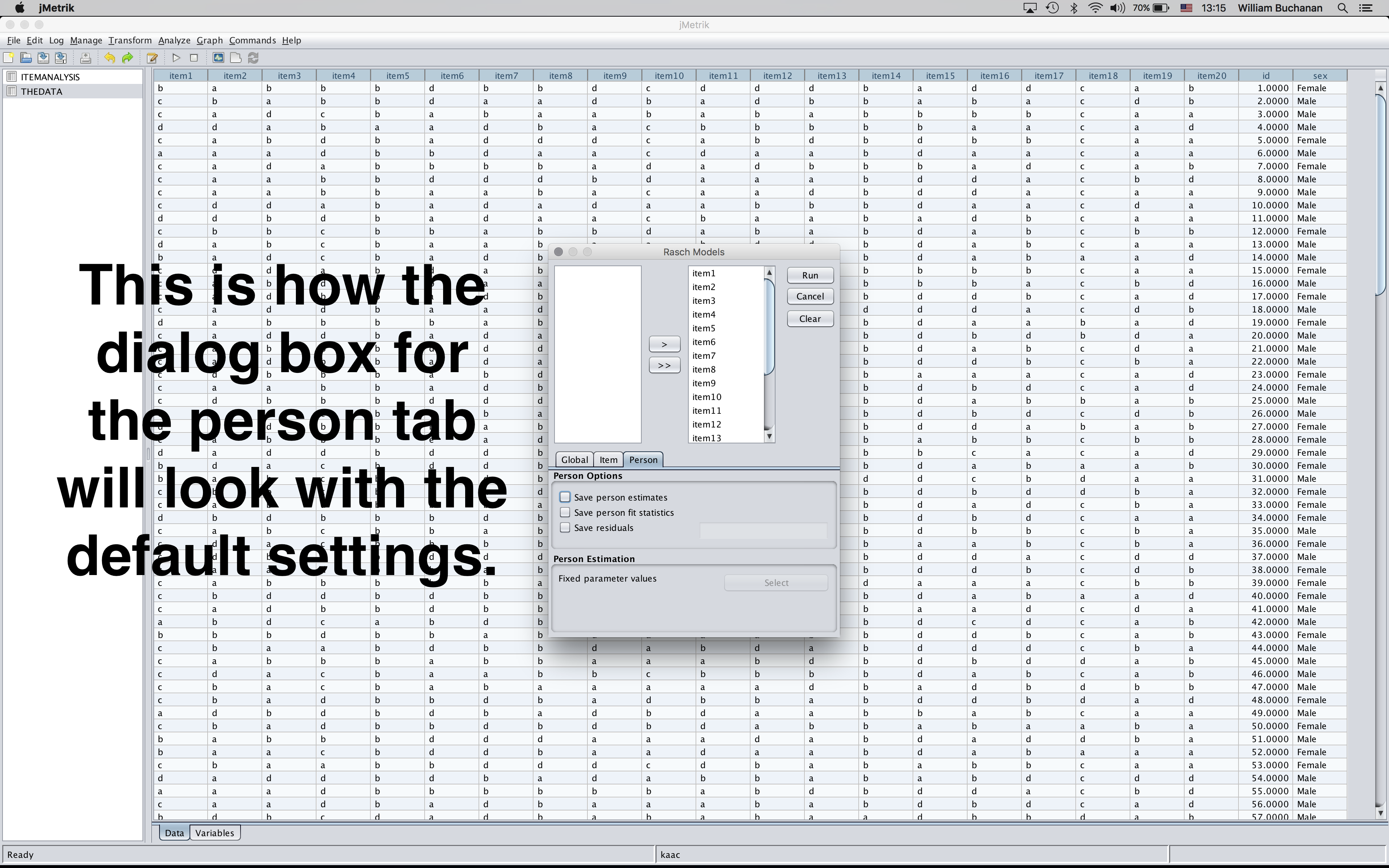 Shows the default view for the person tab