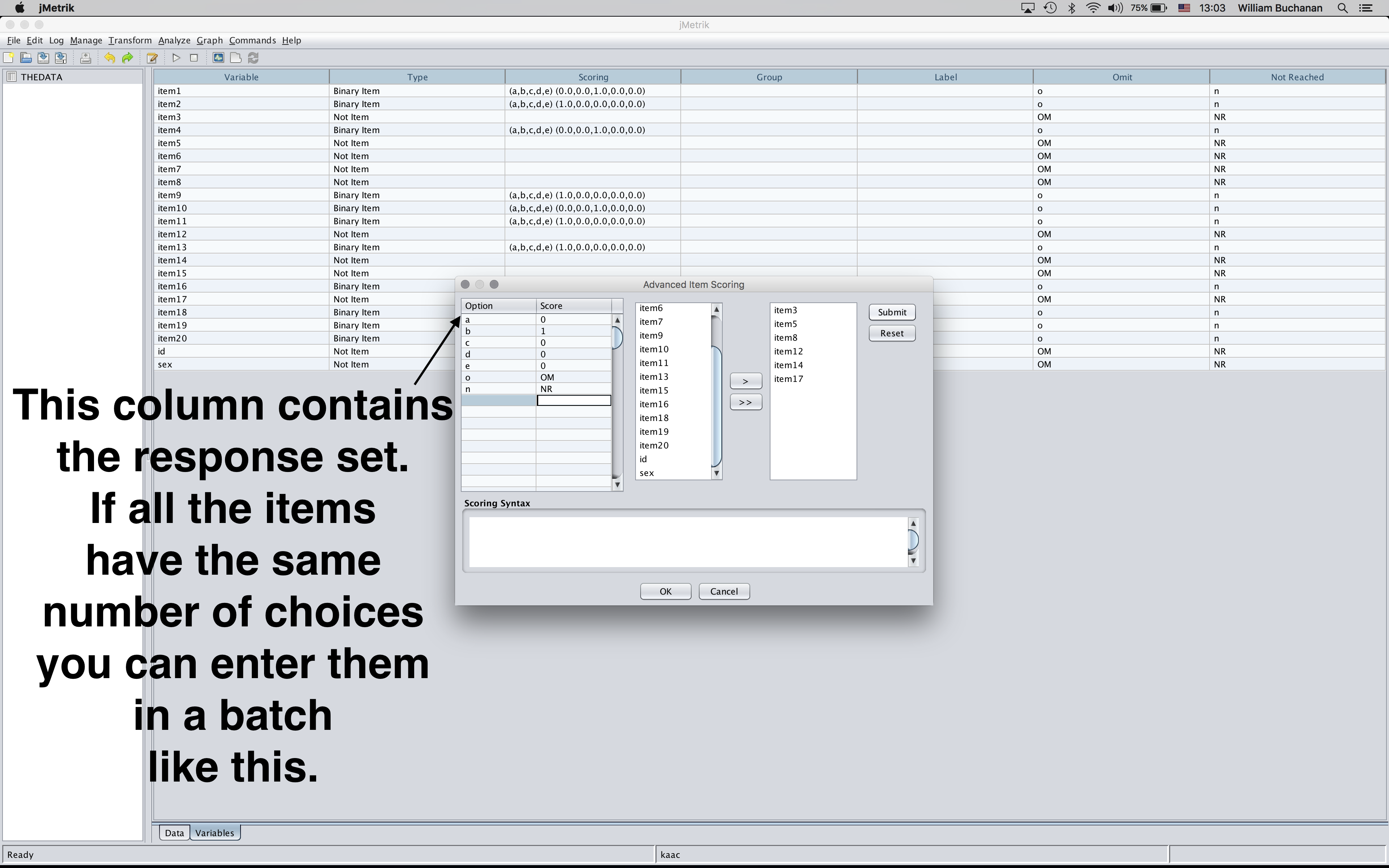 Setting up answer key for items with keyed response option b