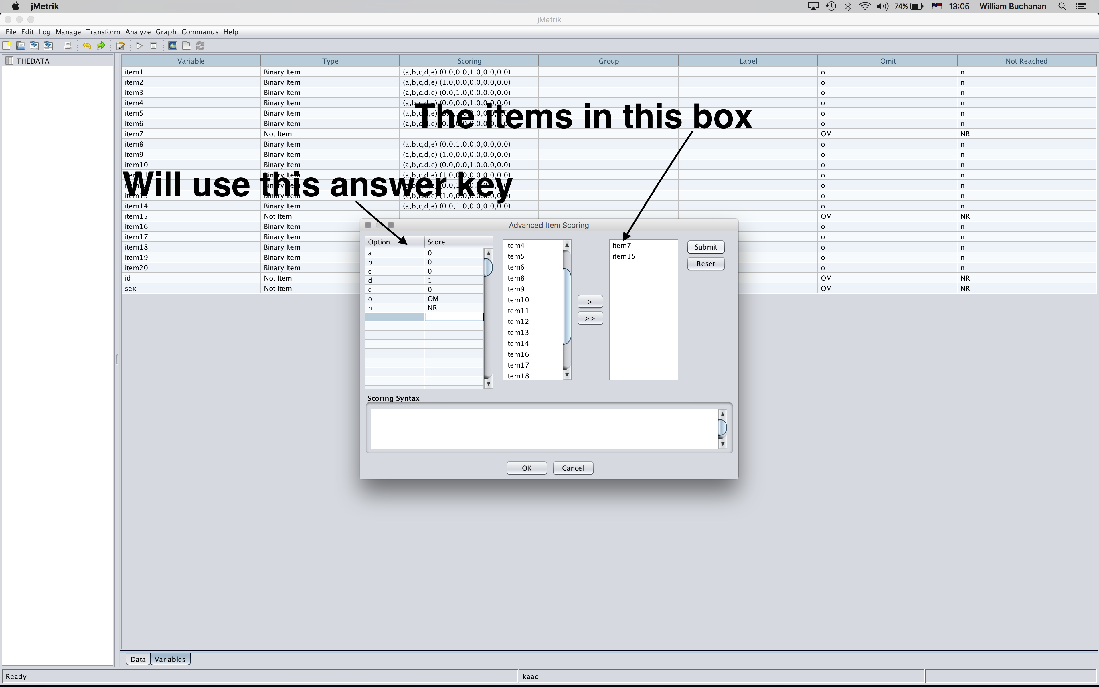 Setting up answer key for items with keyed response option d