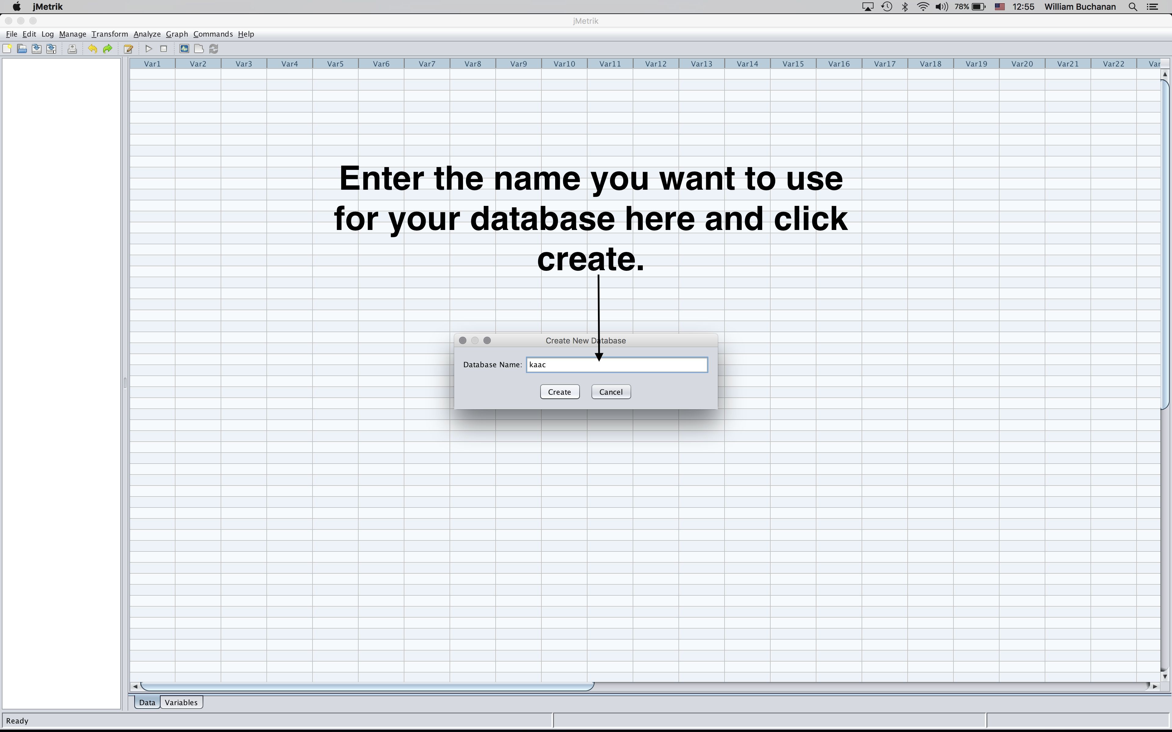Shows dialog used to name the new database